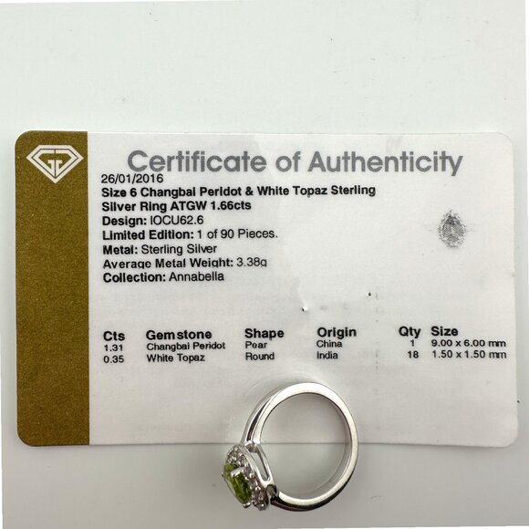Annabella Peridot & White Topaz Ring 925 Sterling Silver Cert of Authenticity - Picture 3 of 12